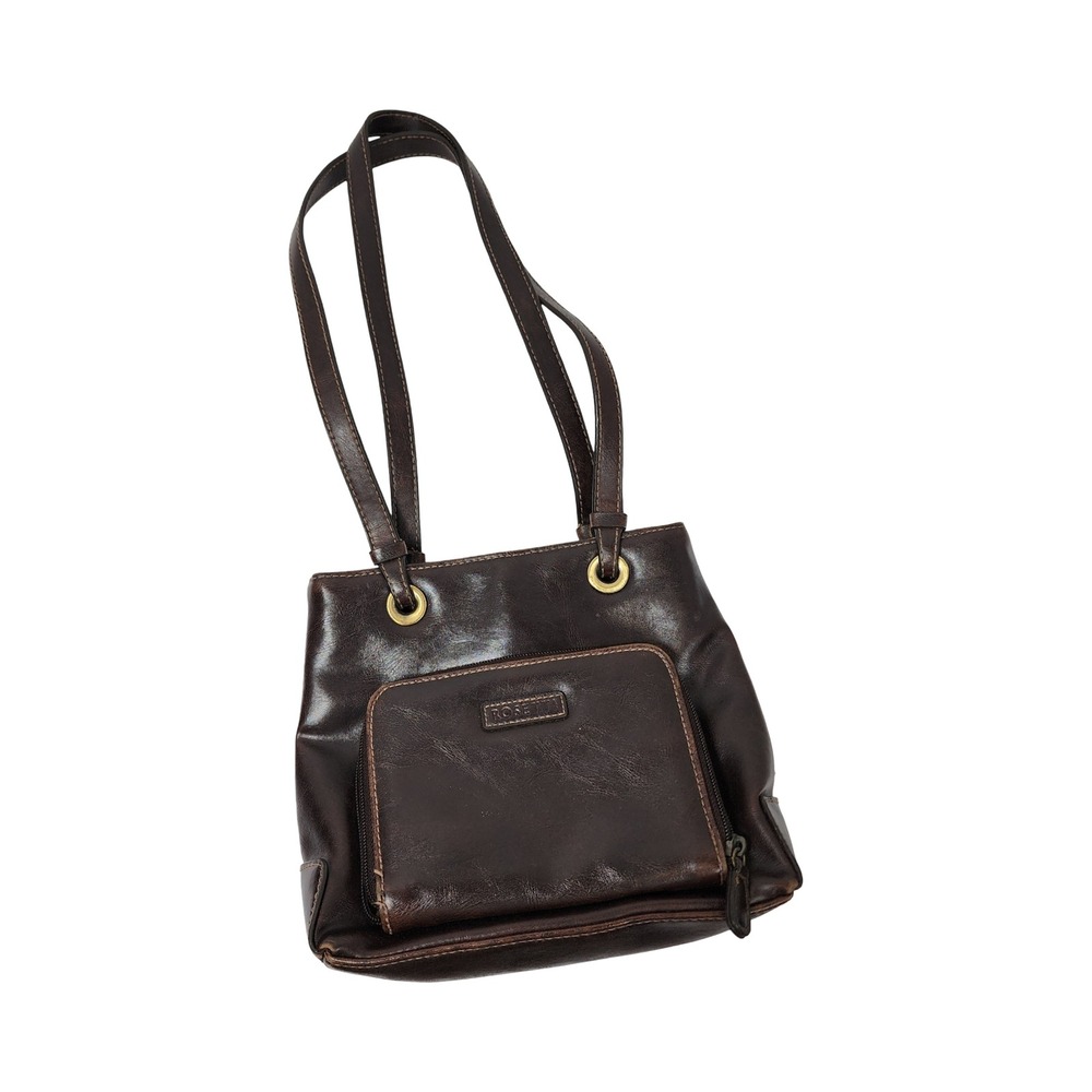Rosetti Dark Brown Faux Leather Shoulder Bag with Front Zip Wallet Organizer